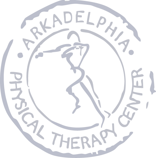 Logo for Arkadelphia Physical Therapy Center featuring a stylized human figure in motion within a circular seal design, surrounded by the clinic name.